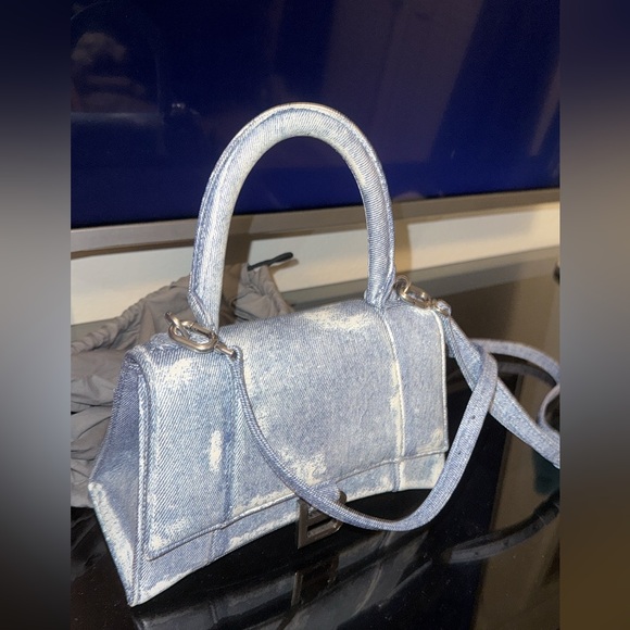 BALENCIAGA Hourglass Small Leather Denim Print Crossbody Bag - Perfect Shape - Picture 14 of 17